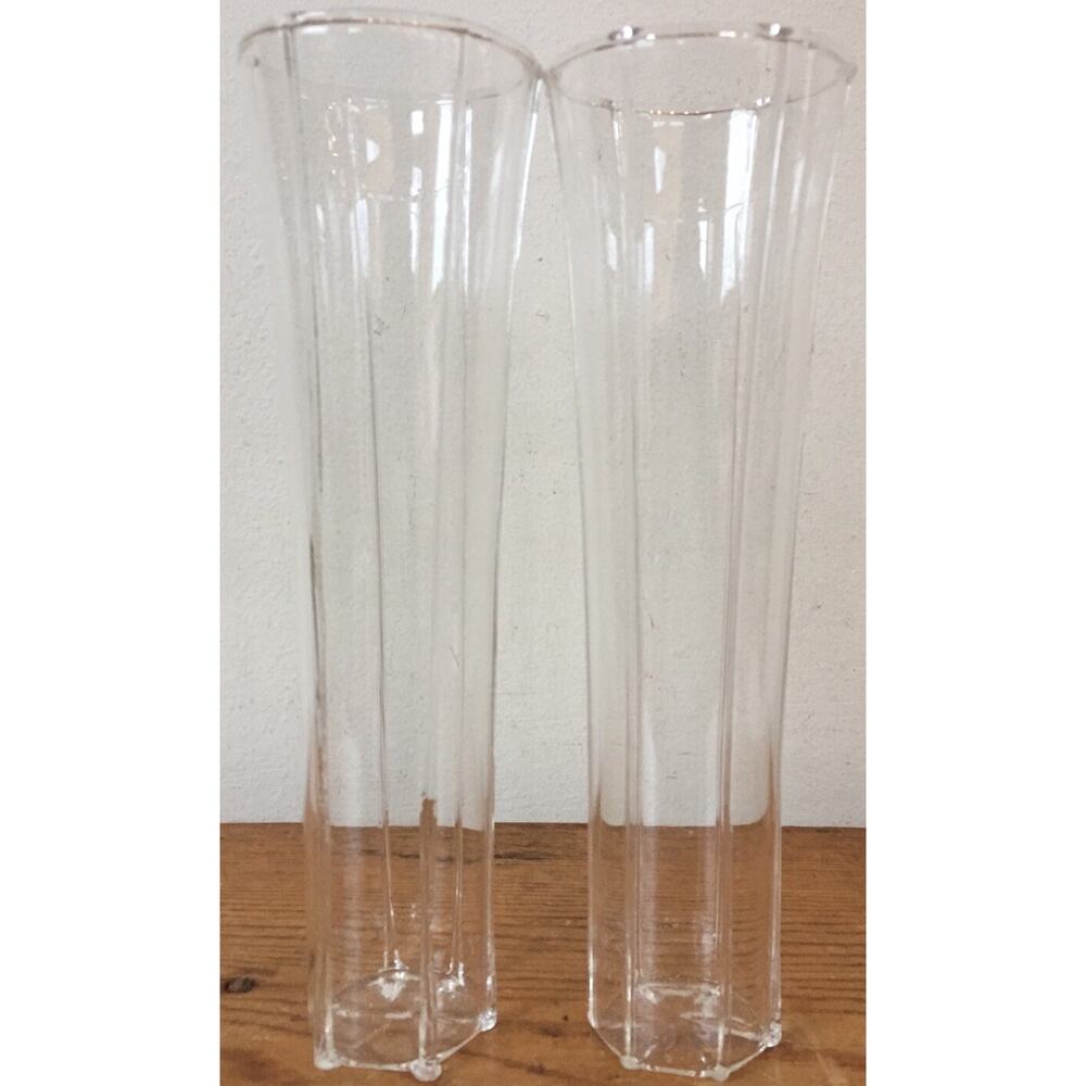 Pair 2 Vintage Handblown Glass Fluted Delicate Wedding Champagne Flutes 7"